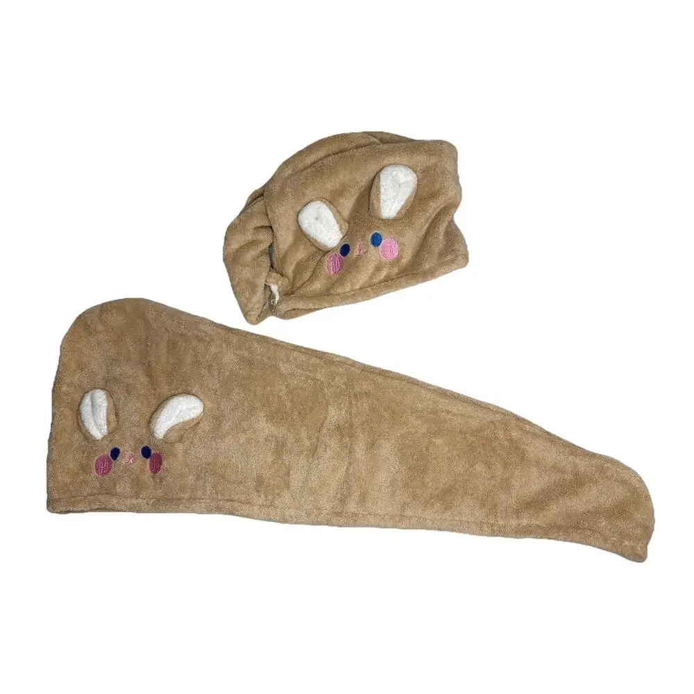 2 Pack Microfiber Hair Towel Wrap Bunny Button & Stretch Loop